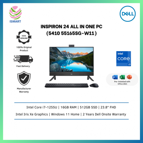 Dell All-In-One Desktop PC Inspiron 24 5410 55165SG-W11 '' FHD Black (  I7-1255U, 16GB, 512GB SSD, Intel, W11, HS )